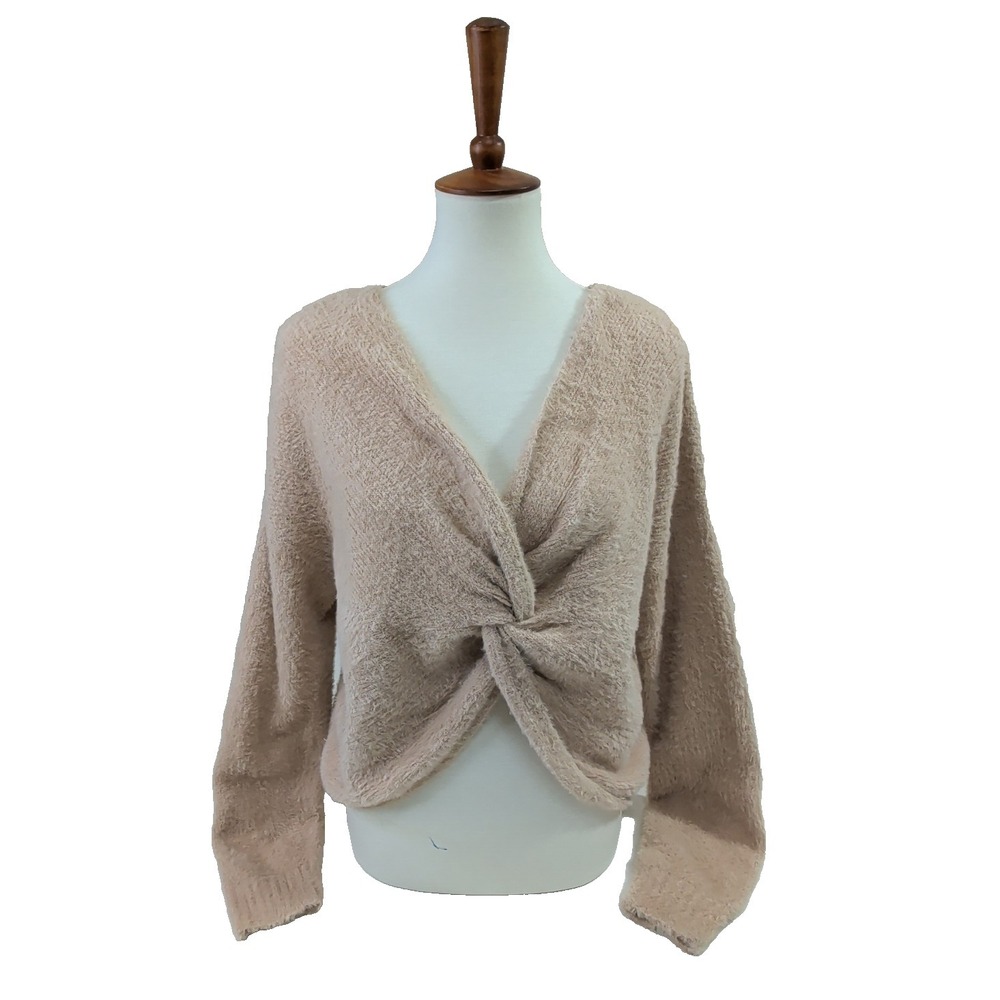 Hollister‎ Reversible Twisted Crop Sweater Womens M Tan Soft Girl Minimalist